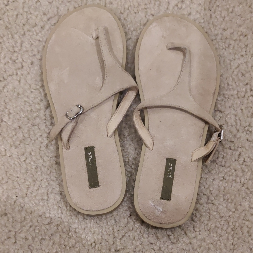 J. Crew Women's Wos Inlay Suede Slim Thong Leather Cream Sandals cottage core